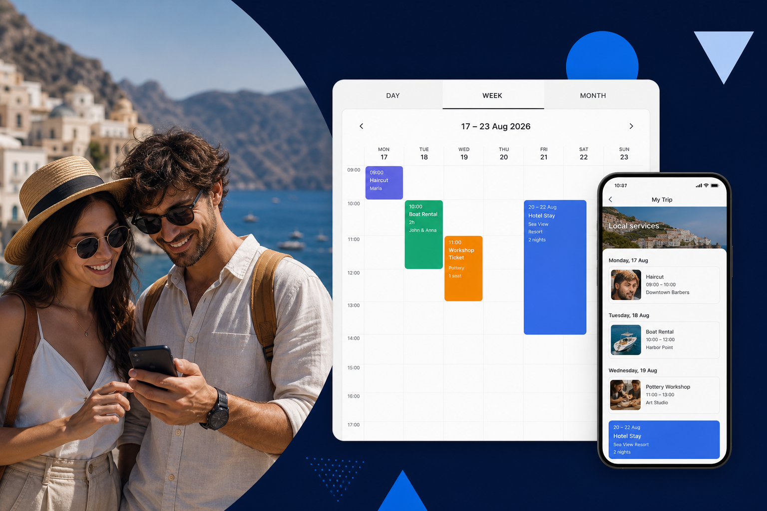 Plan a full week of bookings, stays and experiences in one Planoora calendar