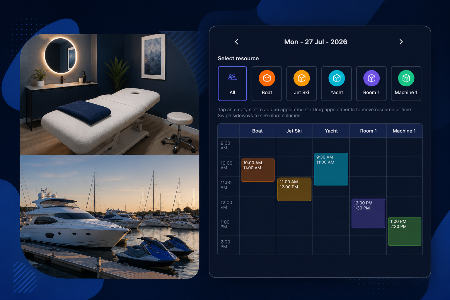 Planoora Store calendar with shared resources and equipment columns