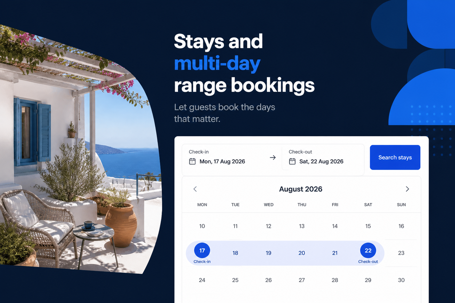 Multi-day stay and range booking on Planoora